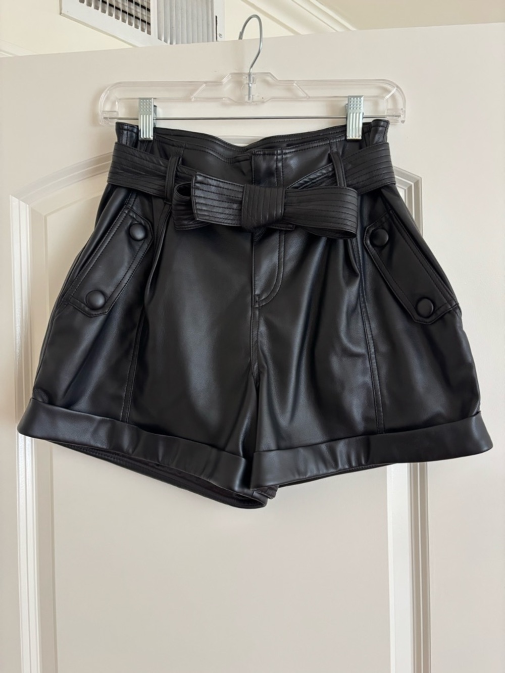Blank NYC Black High-Waist Faux Leather Shorts with Belt